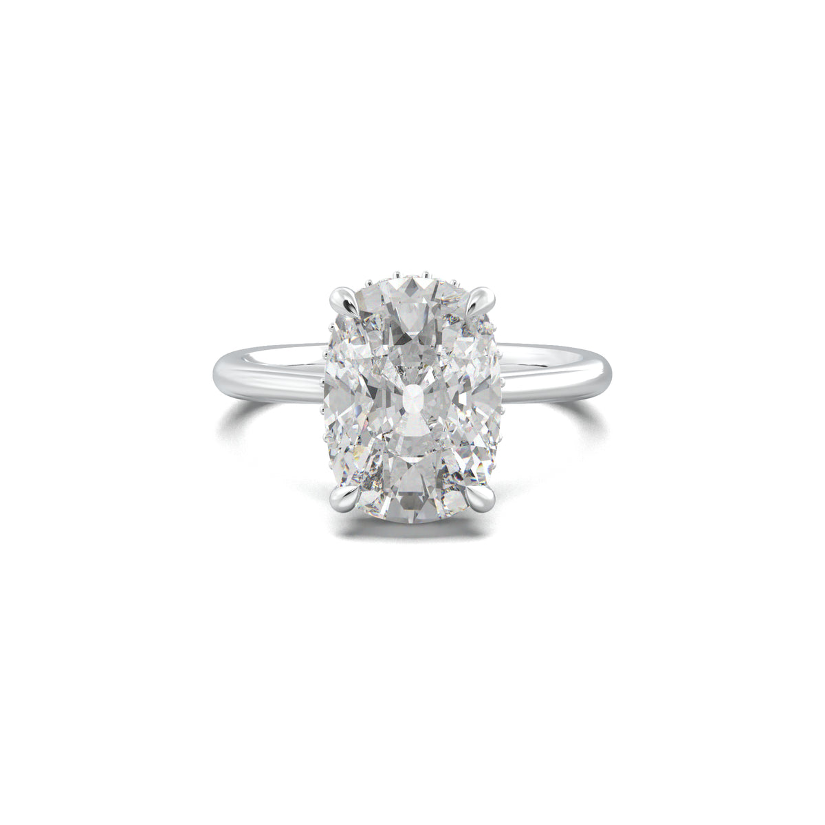 PR0014 cushion hidden halo engagement ring white gold top view