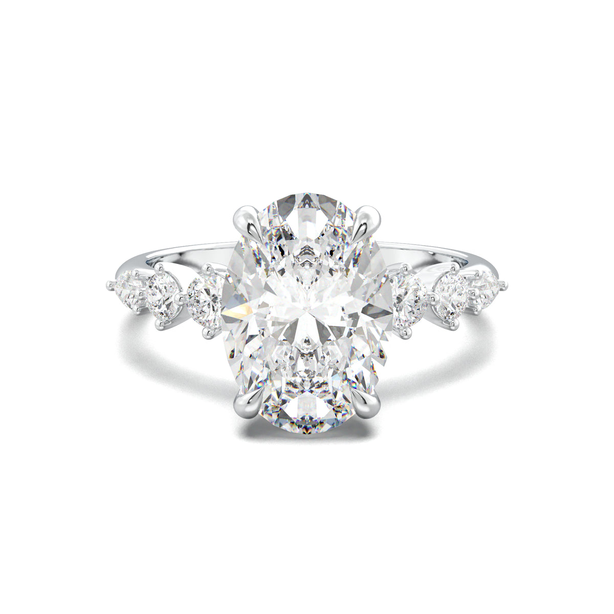 PR0018 oval engagement ring white gold top view