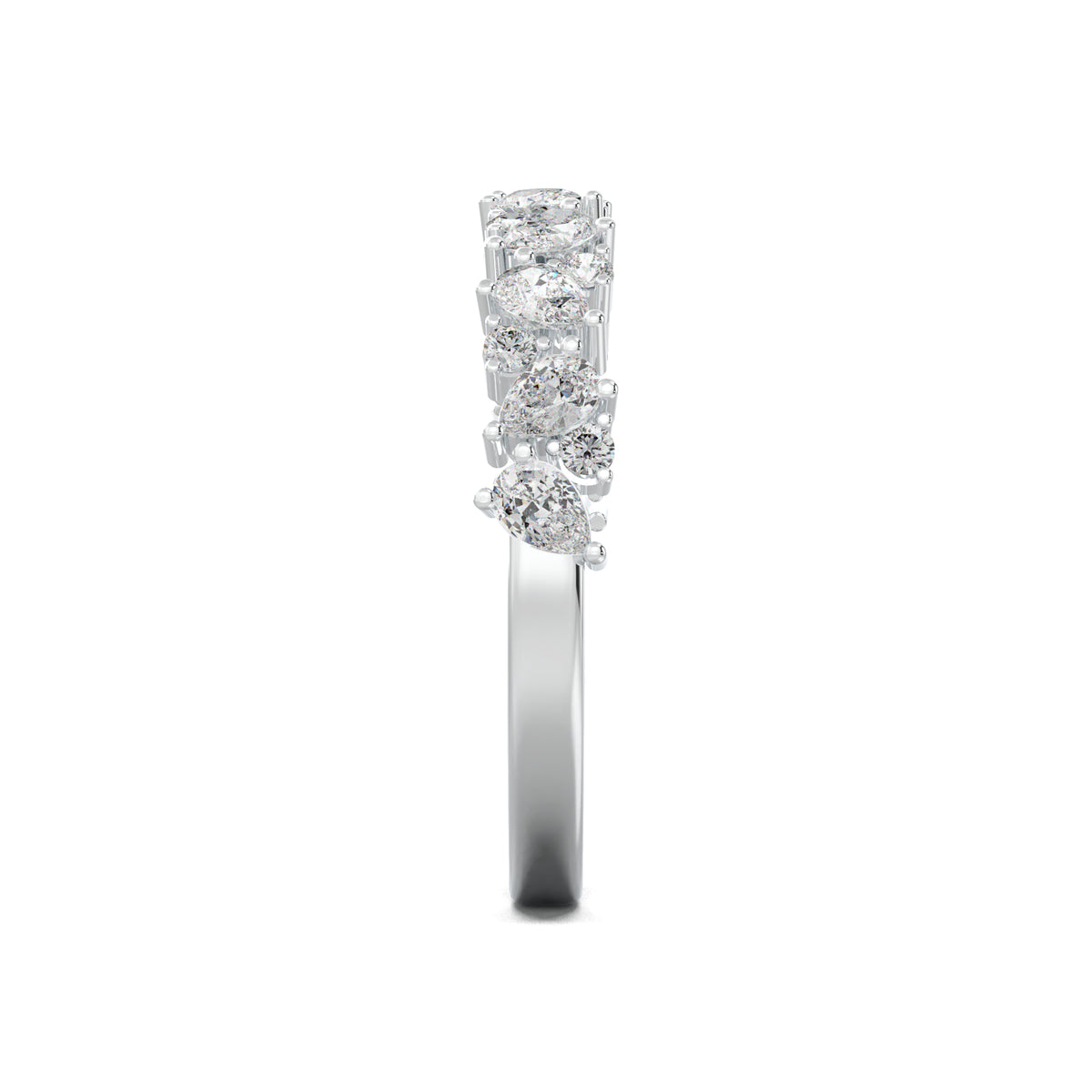 PR0021 alternating pear and round wedding band white gold side view
