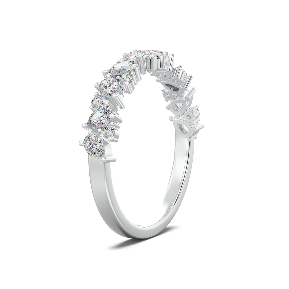 PR0021 alternating pear and round wedding band white gold three-quarter view
