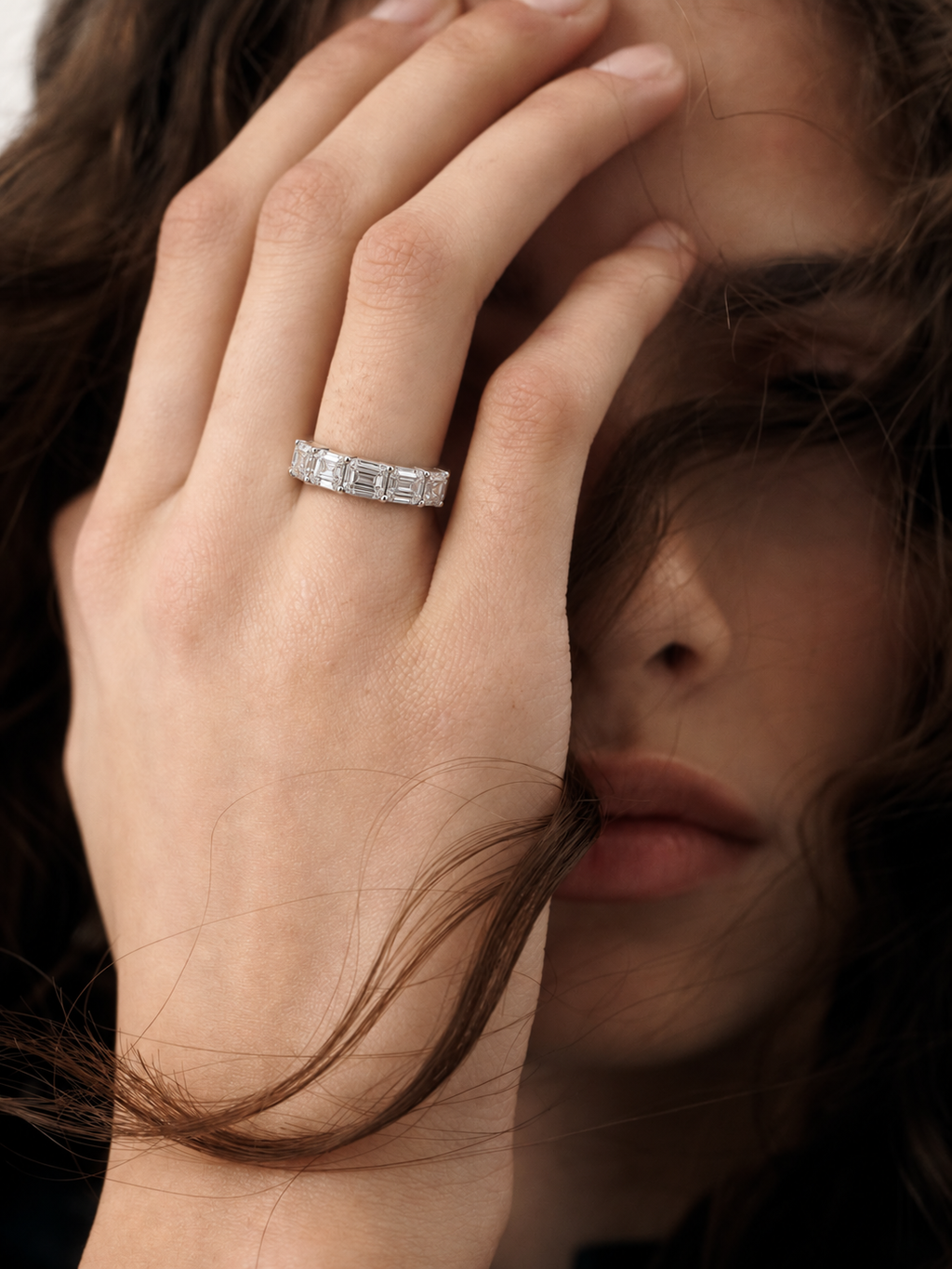 PR0022 emerald-cut six-stone wedding band model image