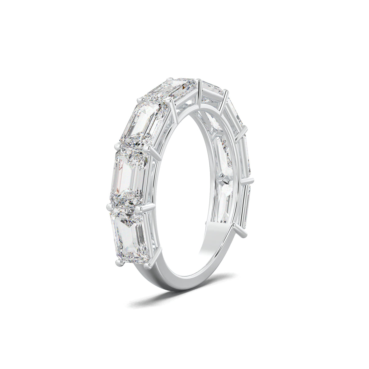 PR0022 emerald-cut six-stone wedding band white gold three-quarter view
