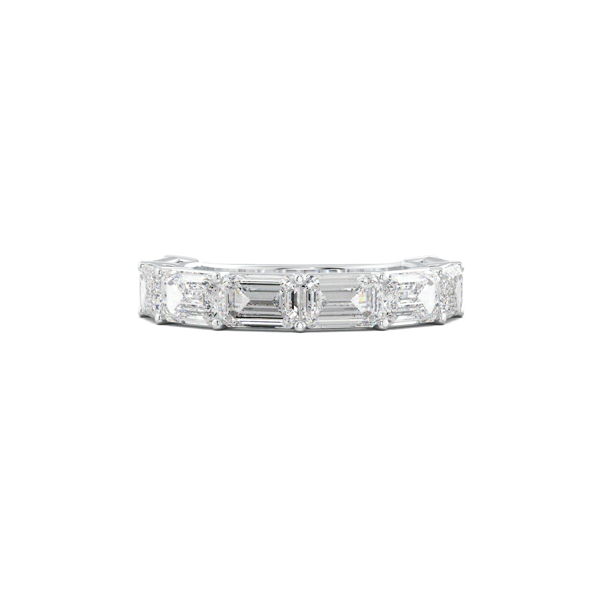 PR0022 emerald-cut six-stone wedding band white gold top view
