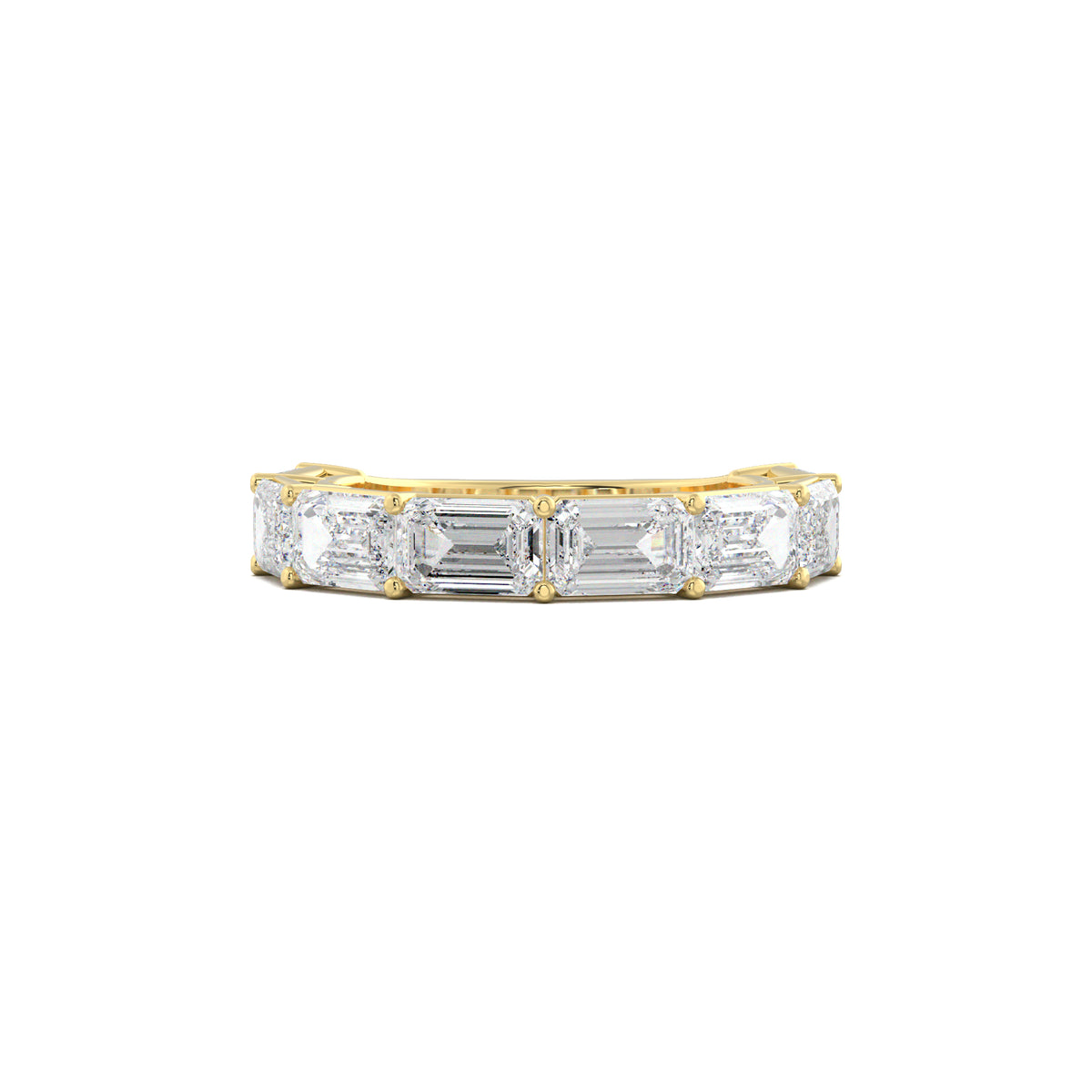PR0022 emerald-cut six-stone wedding band yellow gold top view