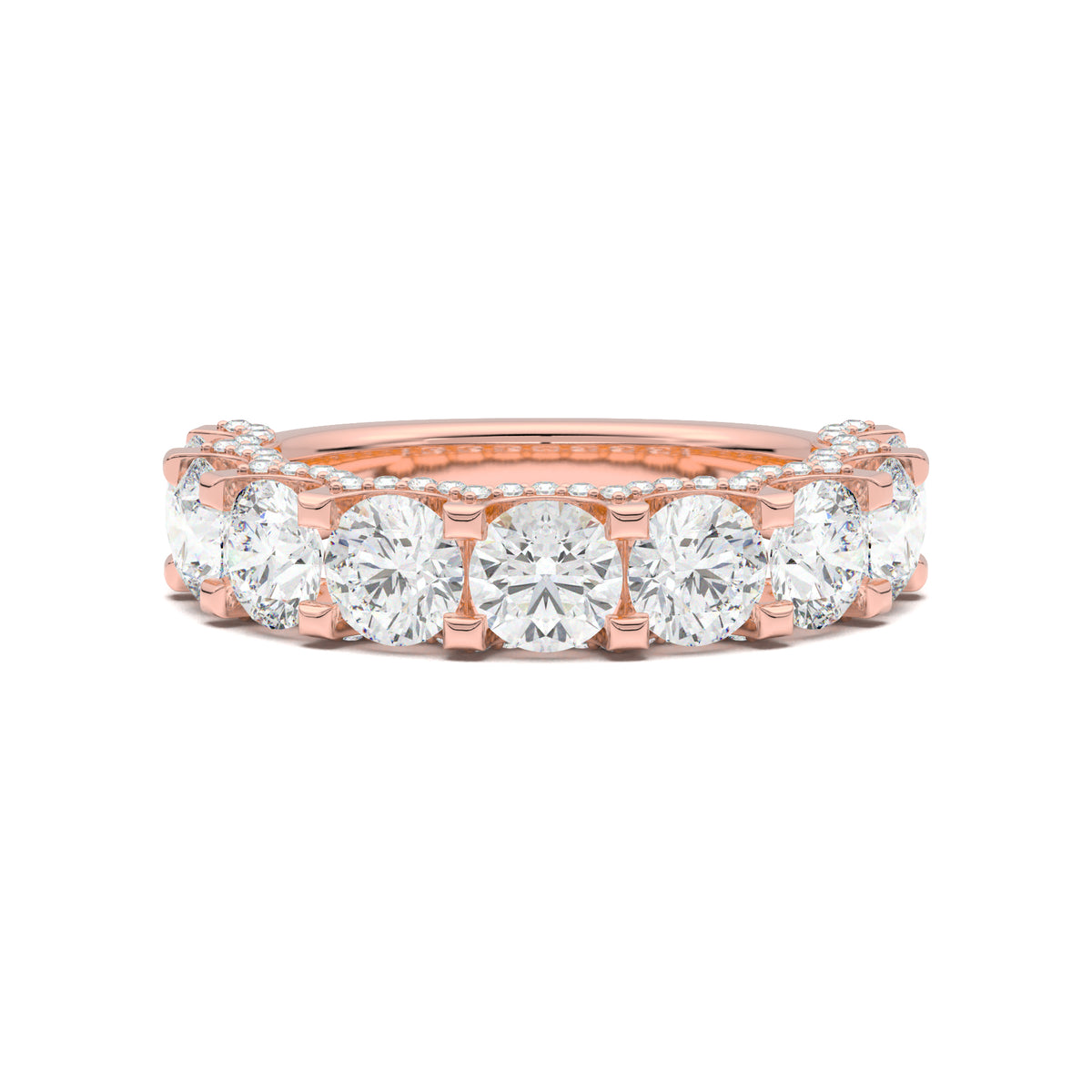 PR0083 round diamond pave-edge wedding band rose gold top view