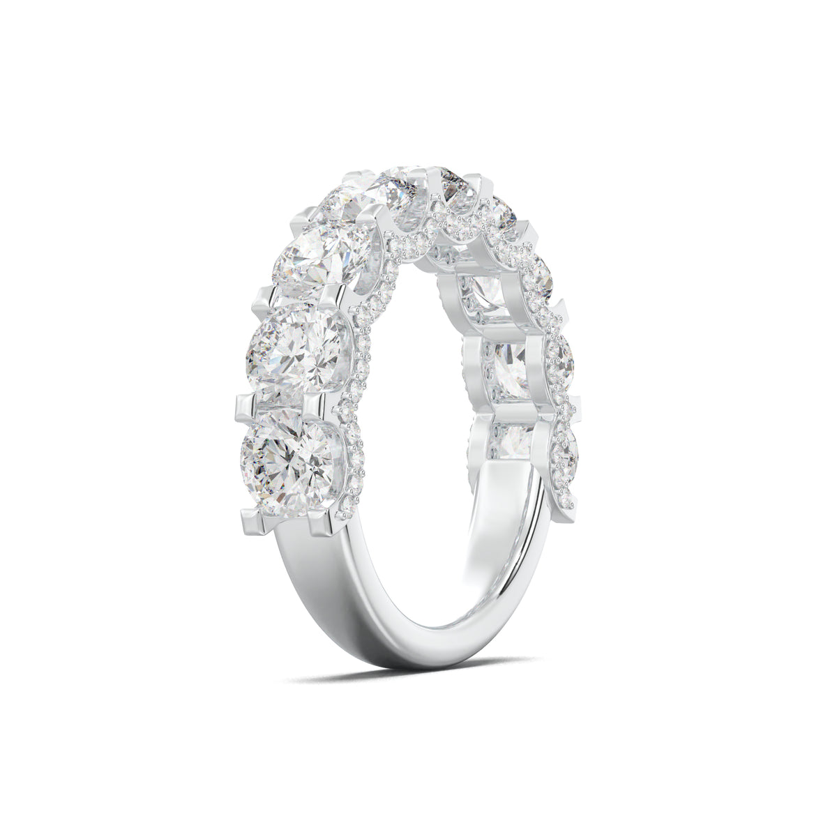 PR0083 round diamond pave-edge wedding band white gold three-quarter view