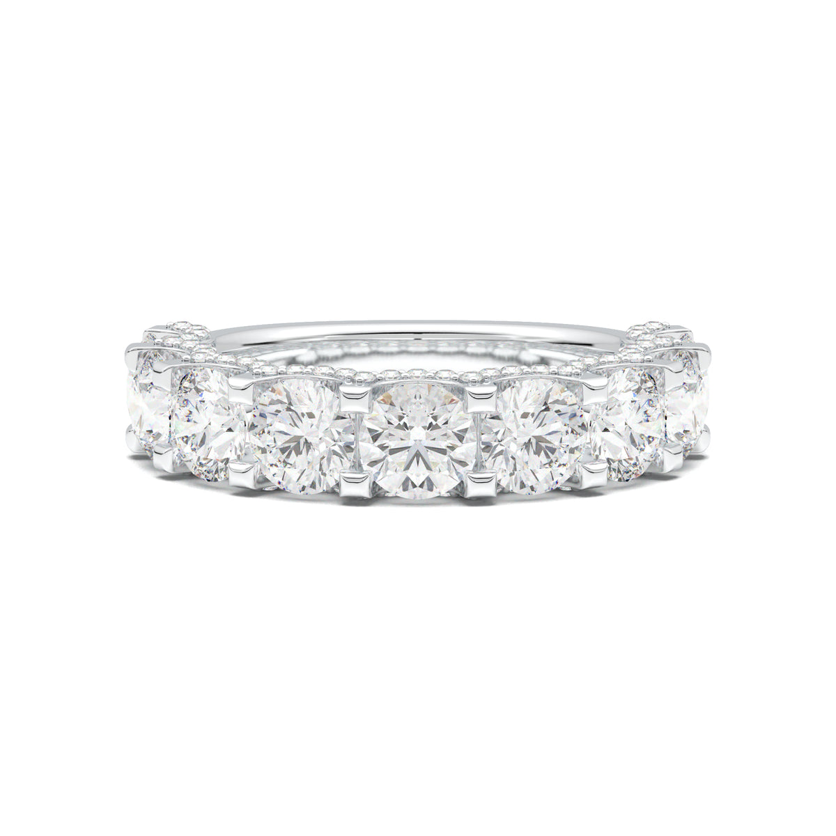 PR0083 round diamond pave-edge wedding band white gold top view