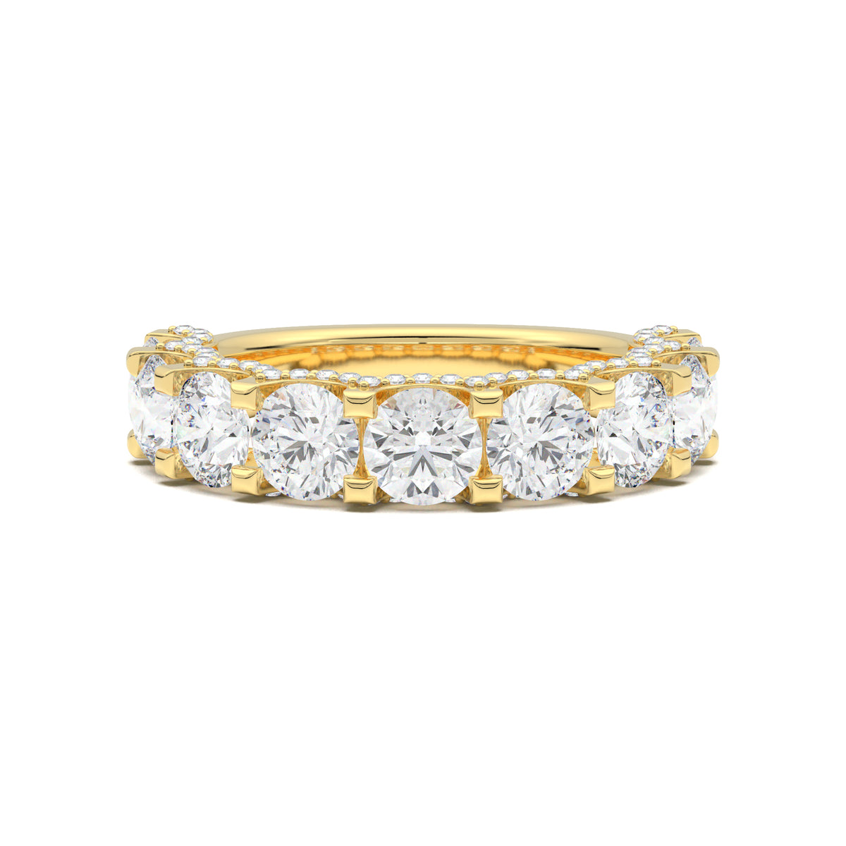PR0083 round diamond pave-edge wedding band yellow gold top view