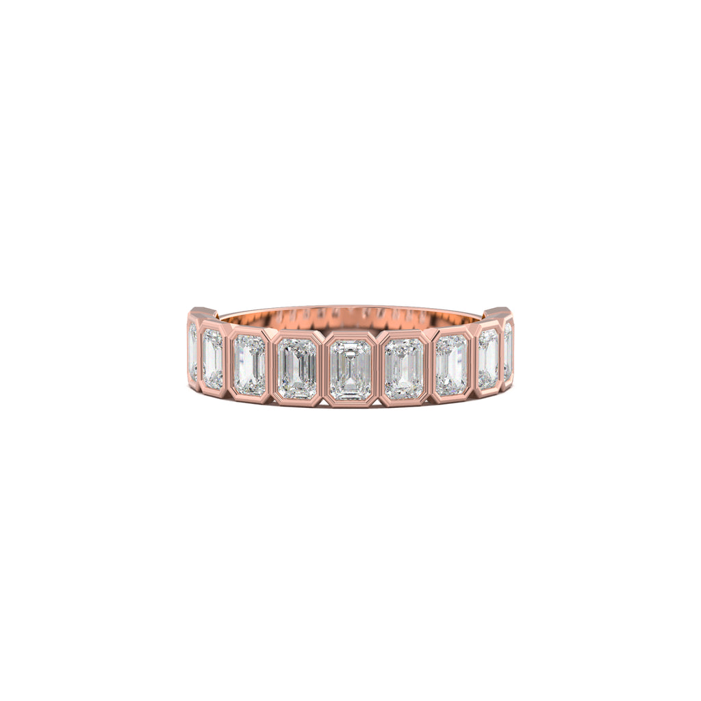 PR0091 emerald-cut bezel half-eternity wedding band rose gold top view