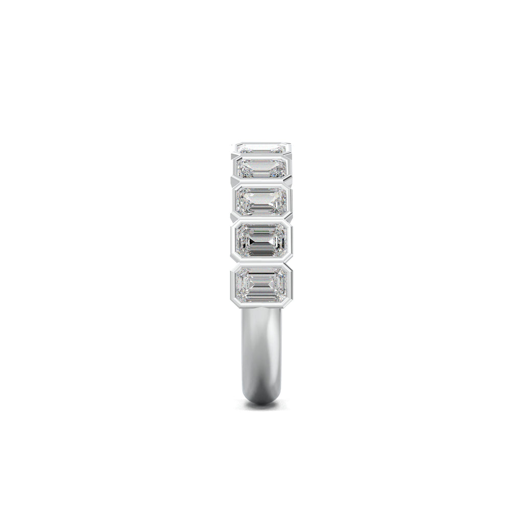 PR0091 emerald-cut bezel half-eternity wedding band white gold side view