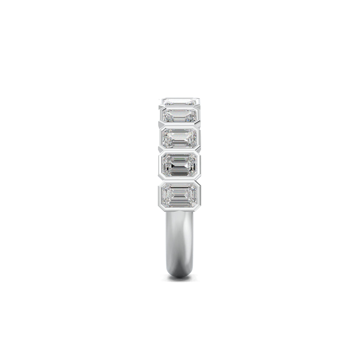 PR0091 emerald-cut bezel half-eternity wedding band white gold side view