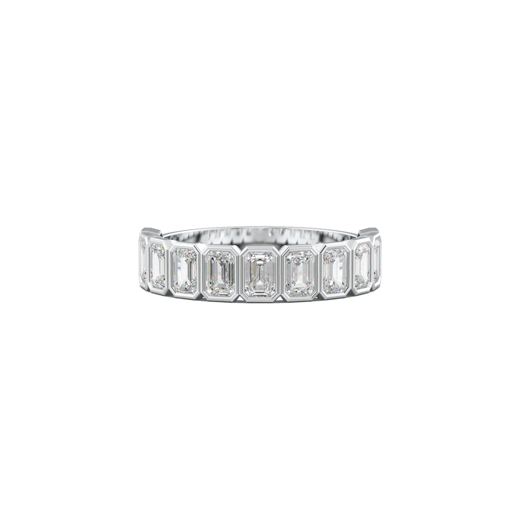 PR0091 emerald-cut bezel half-eternity wedding band white gold top view