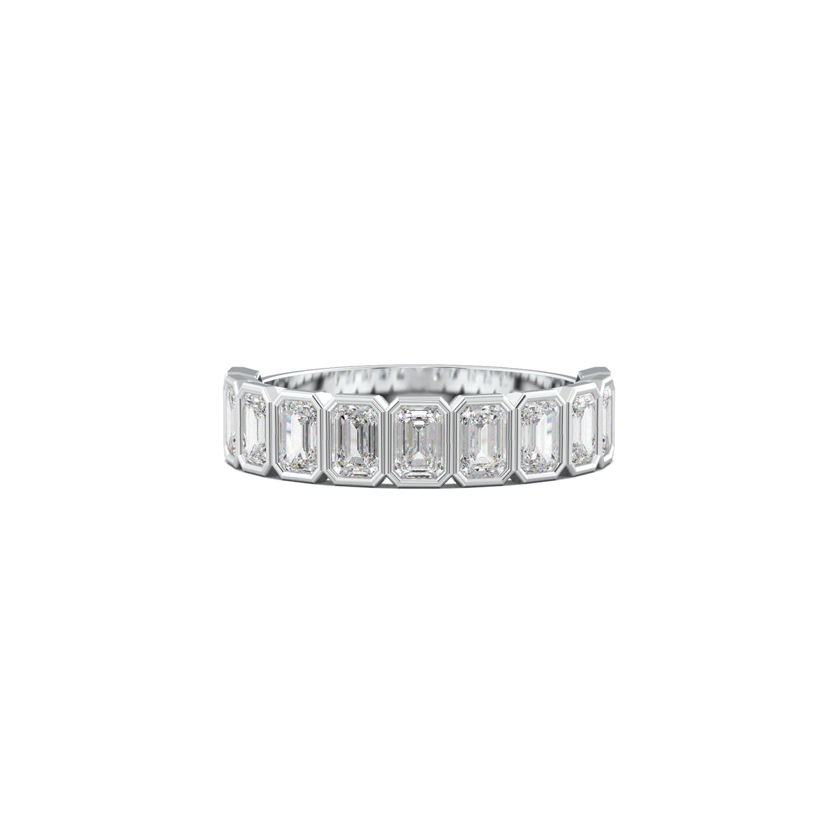 PR0091 emerald-cut bezel half-eternity wedding band white gold top view
