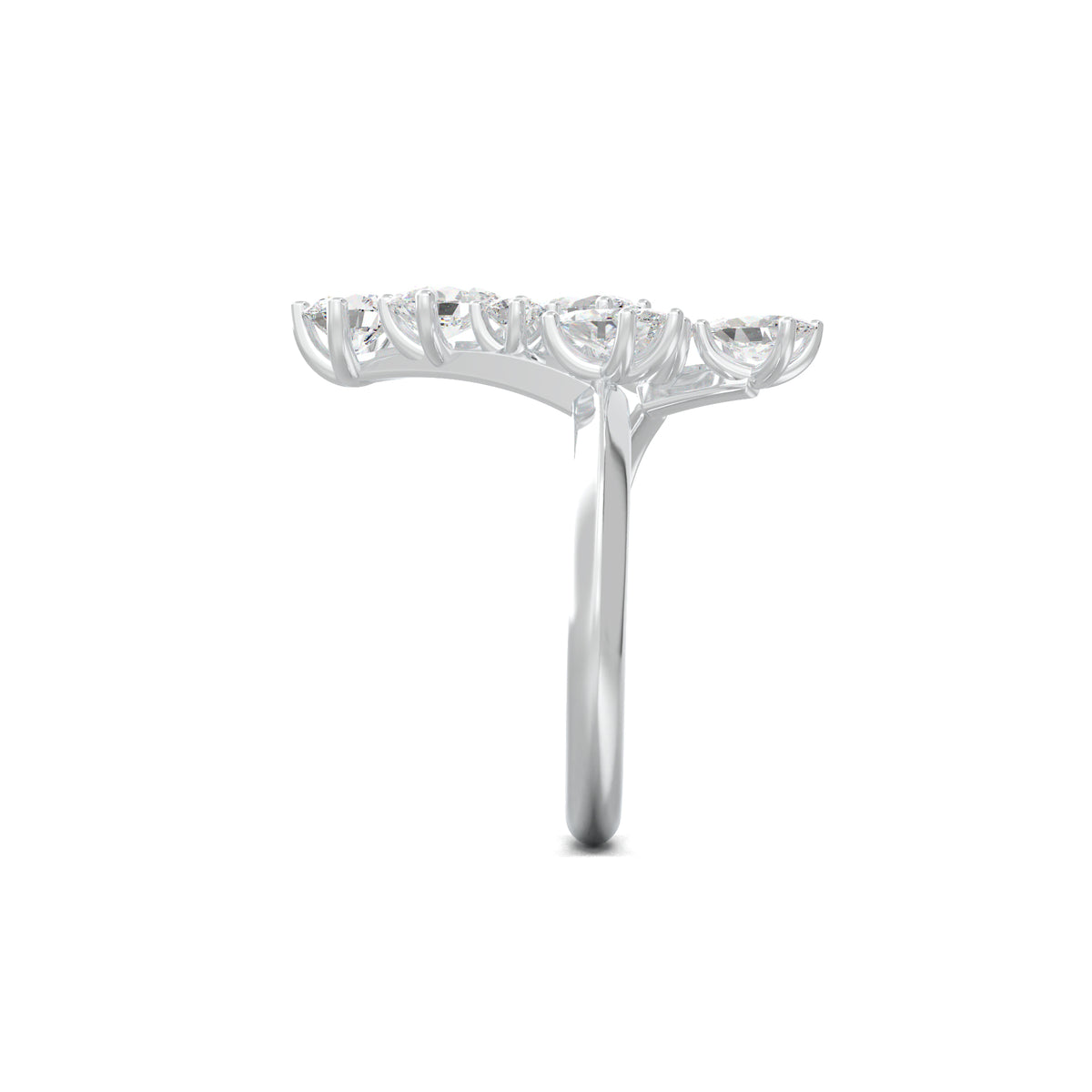 PR0131 asymmetric mixed-shape diamond and peridot wedding ring white gold side view