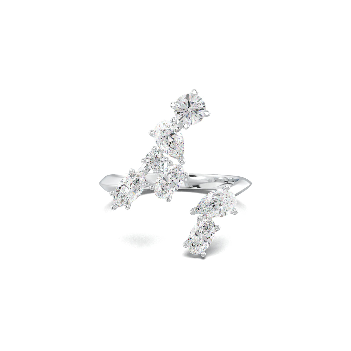 PR0131 asymmetric mixed-shape diamond and peridot wedding ring white gold top view
