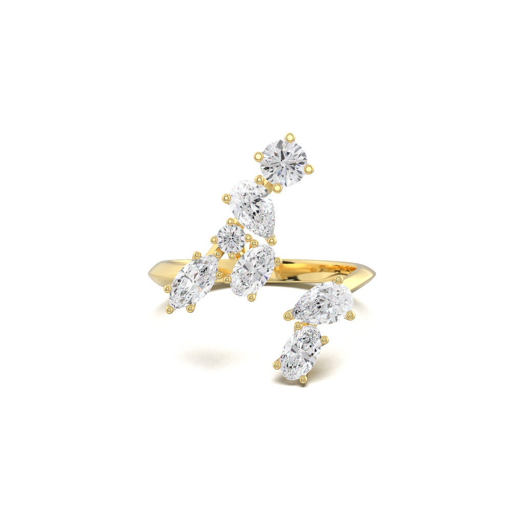 PR0131 asymmetric mixed-shape diamond and peridot wedding ring yellow gold top view