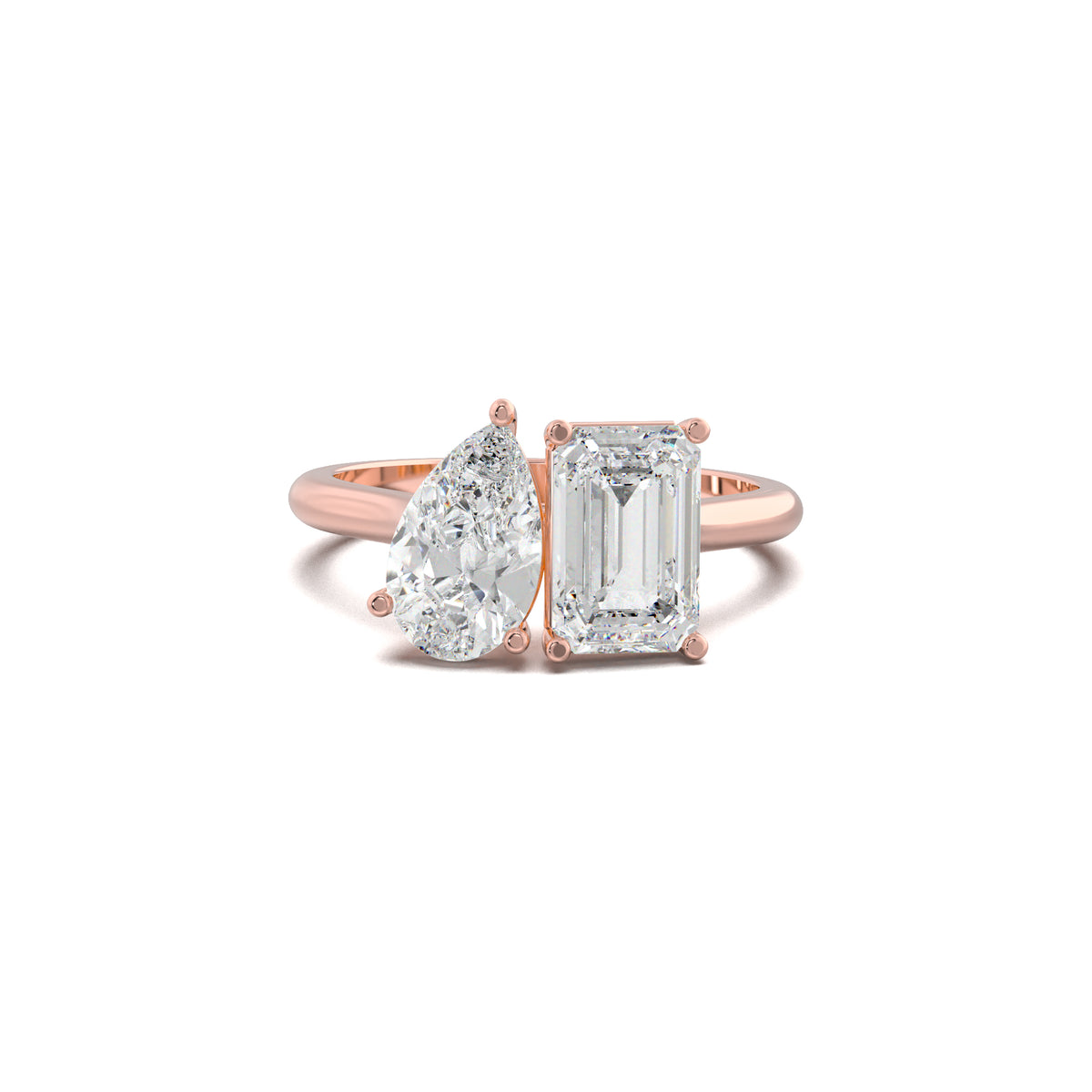 PR0140 pear and emerald toi et moi engagement ring rose gold top view