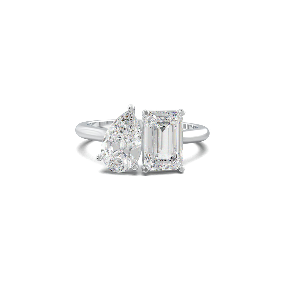 PR0140 pear and emerald toi et moi engagement ring white gold top view