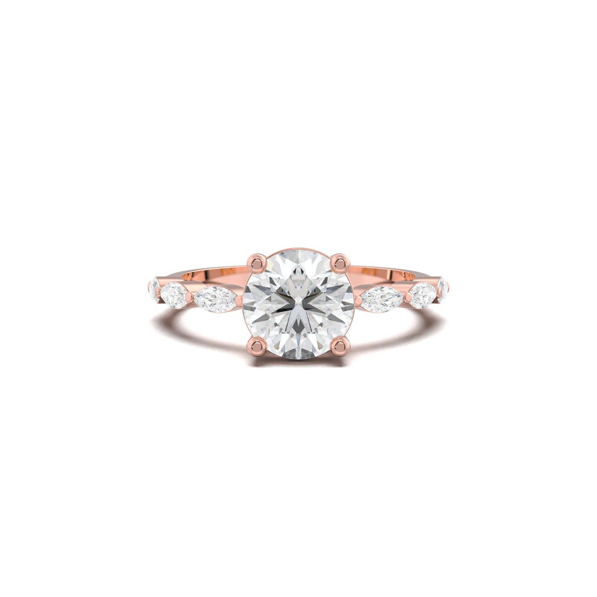 PR0141 round and marquise engagement ring rose gold top view