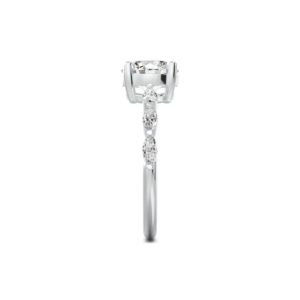 PR0141 round and marquise engagement ring white gold side view