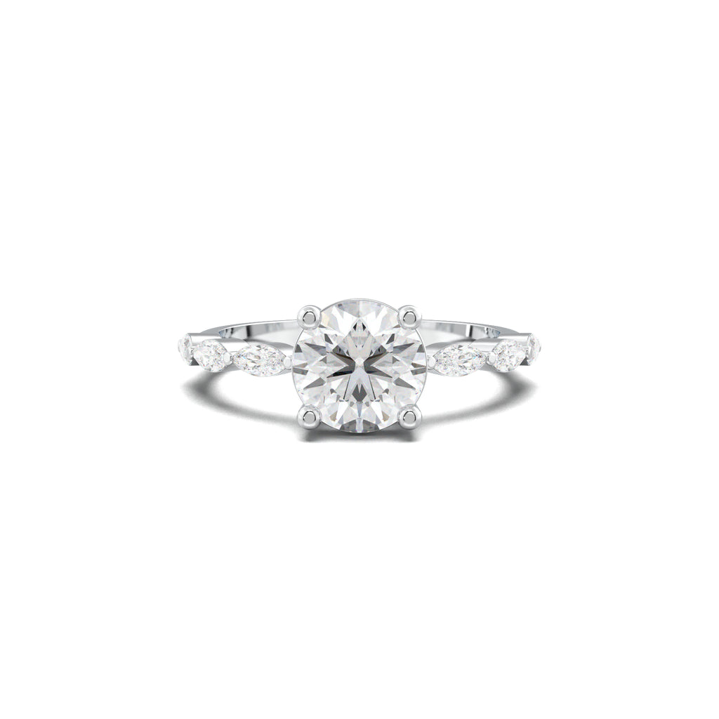PR0141 round and marquise engagement ring white gold top view