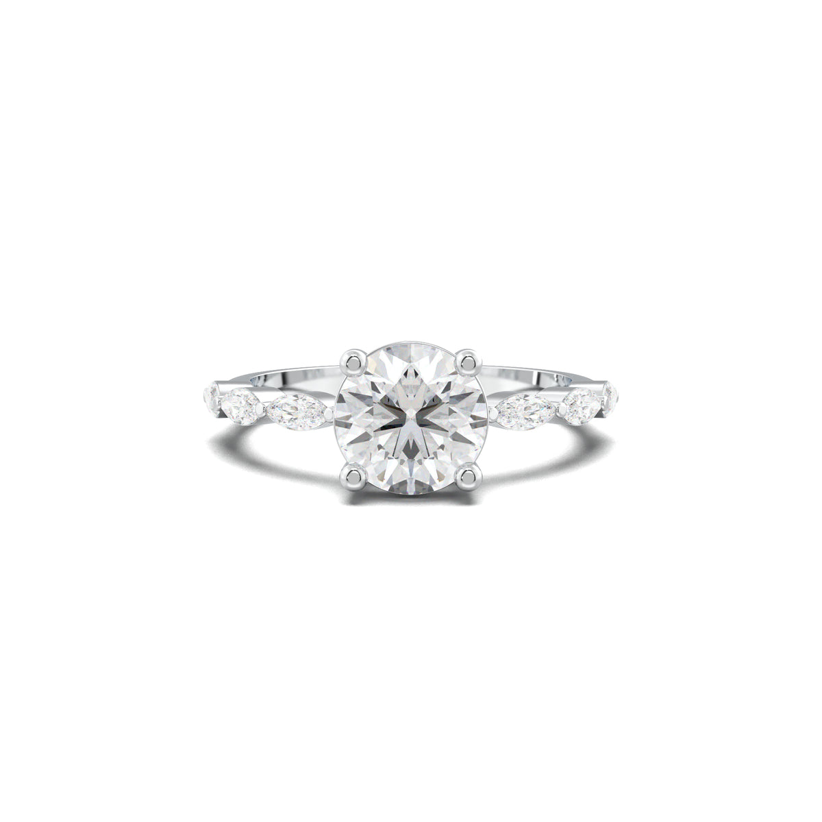 PR0141 round and marquise engagement ring white gold top view