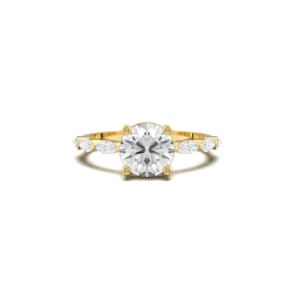 PR0141 round and marquise engagement ring yellow gold top view