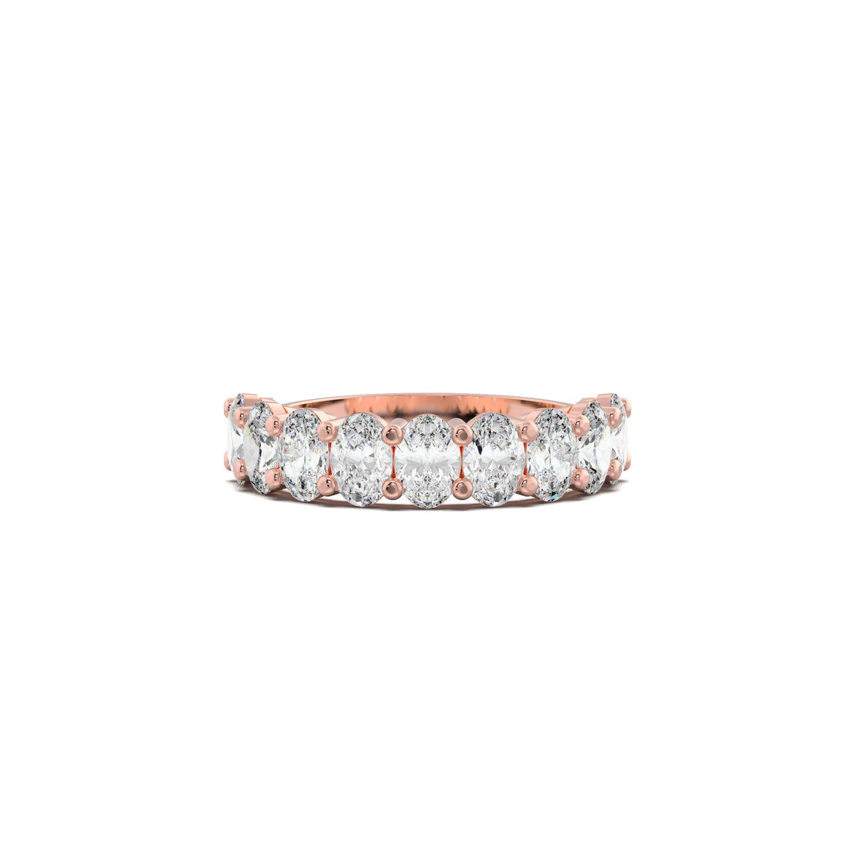 PR0144 nine-oval half-eternity wedding band rose gold top view