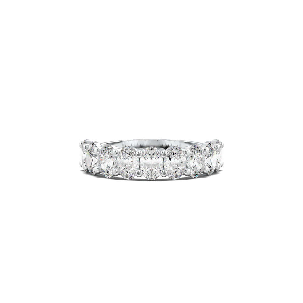 PR0144 nine-oval half-eternity wedding band white gold top view