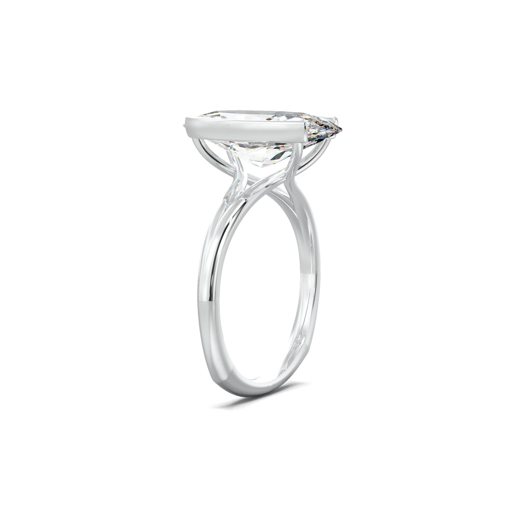 PR053 oval halo pavé engagement ring white gold three-quarter view