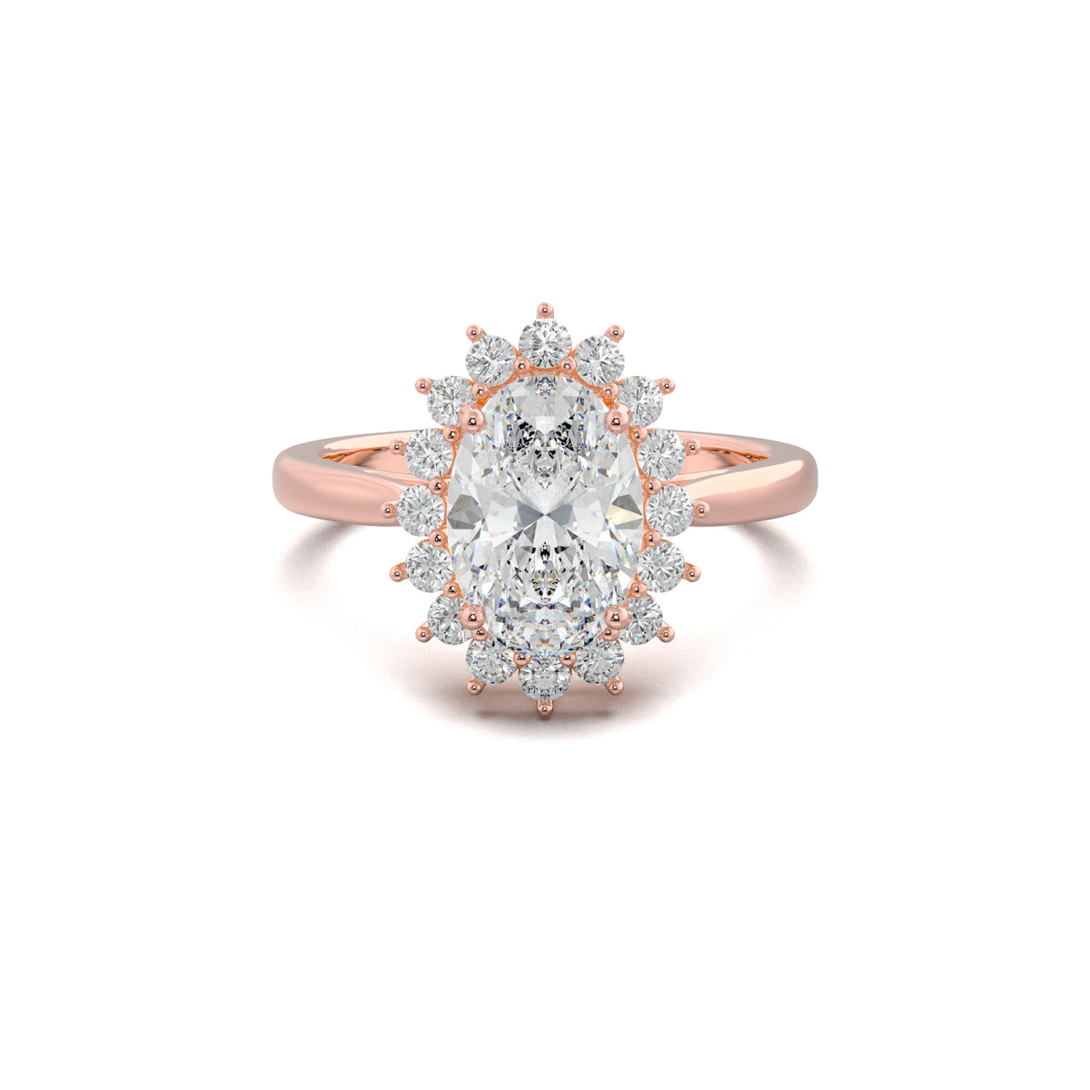 PR0016 oval halo engagement ring rose gold top