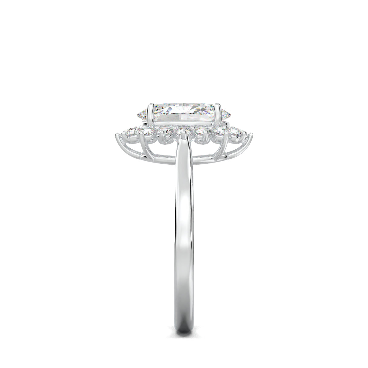 PR0016 oval halo engagement ring white gold side