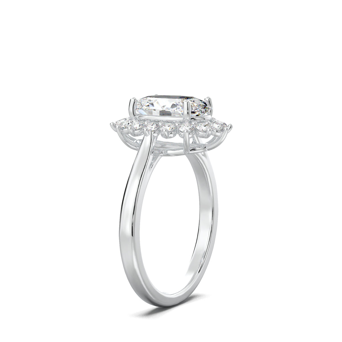 PR0016 oval halo engagement ring white gold three-quarter