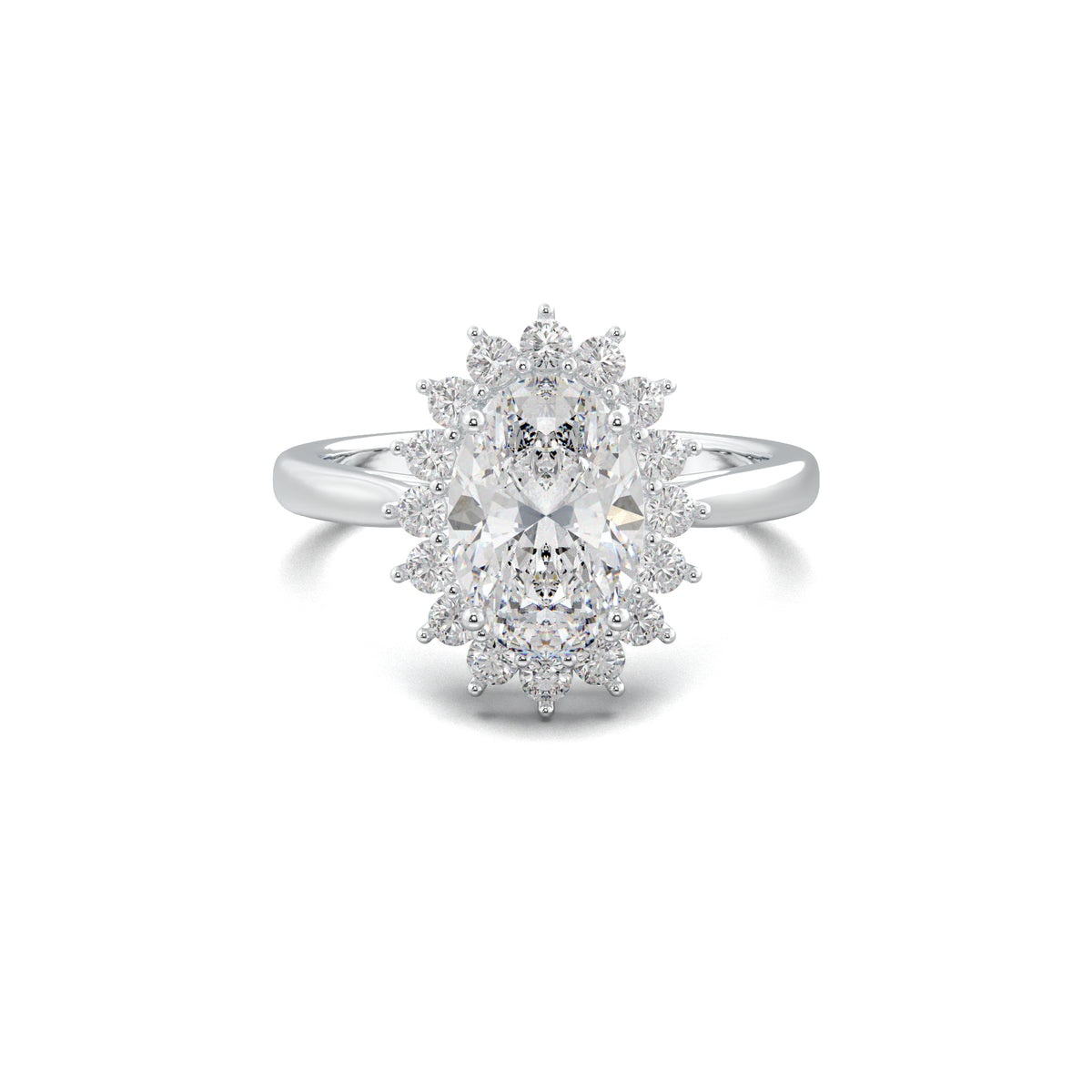 PR0016 oval halo engagement ring white gold top