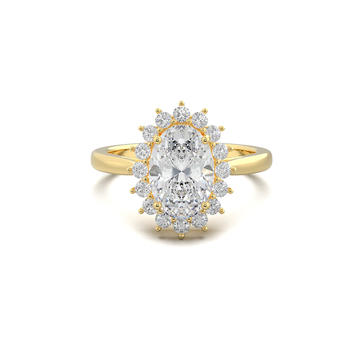 PR0016 oval halo engagement ring yellow gold top