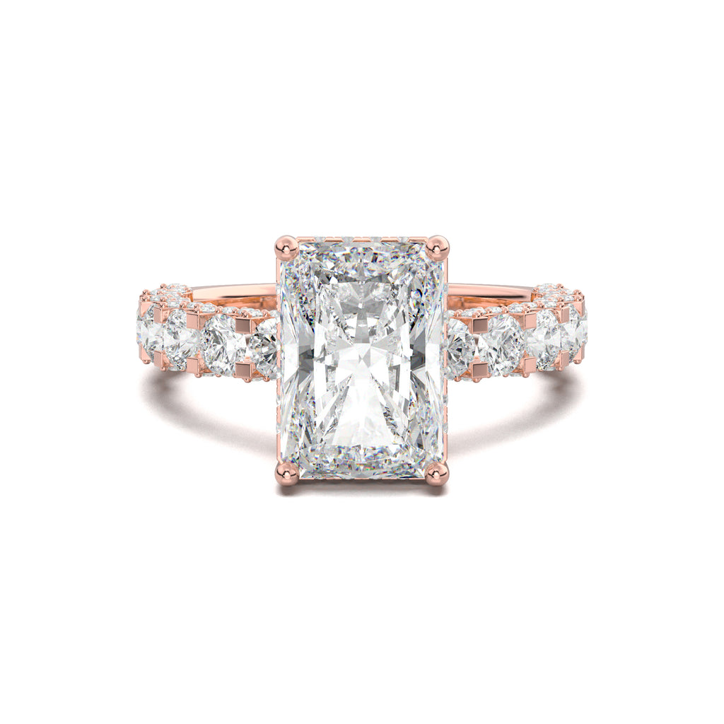 PR0042 radiant diamond band engagement ring rose gold top