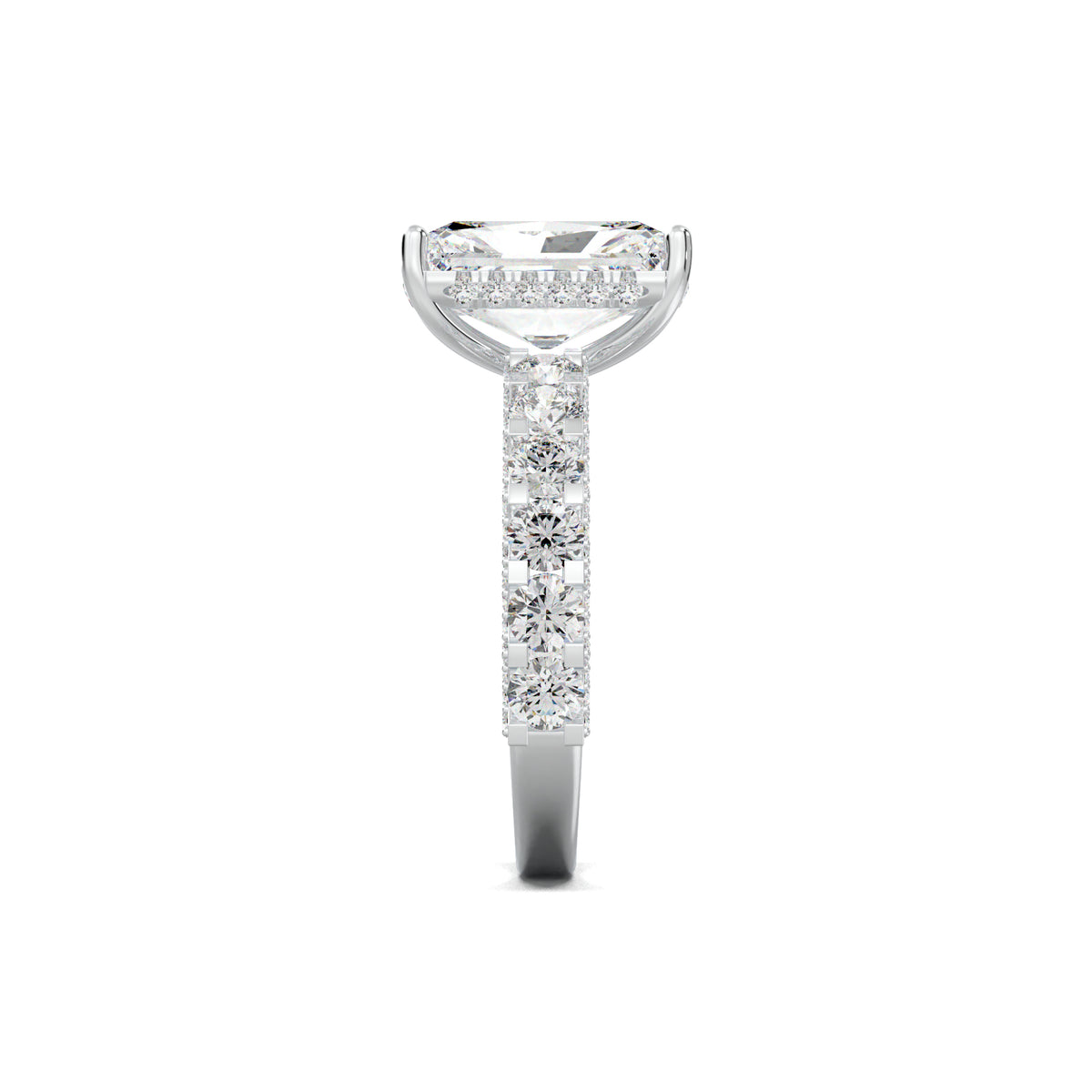 PR0042 radiant diamond band engagement ring white gold side