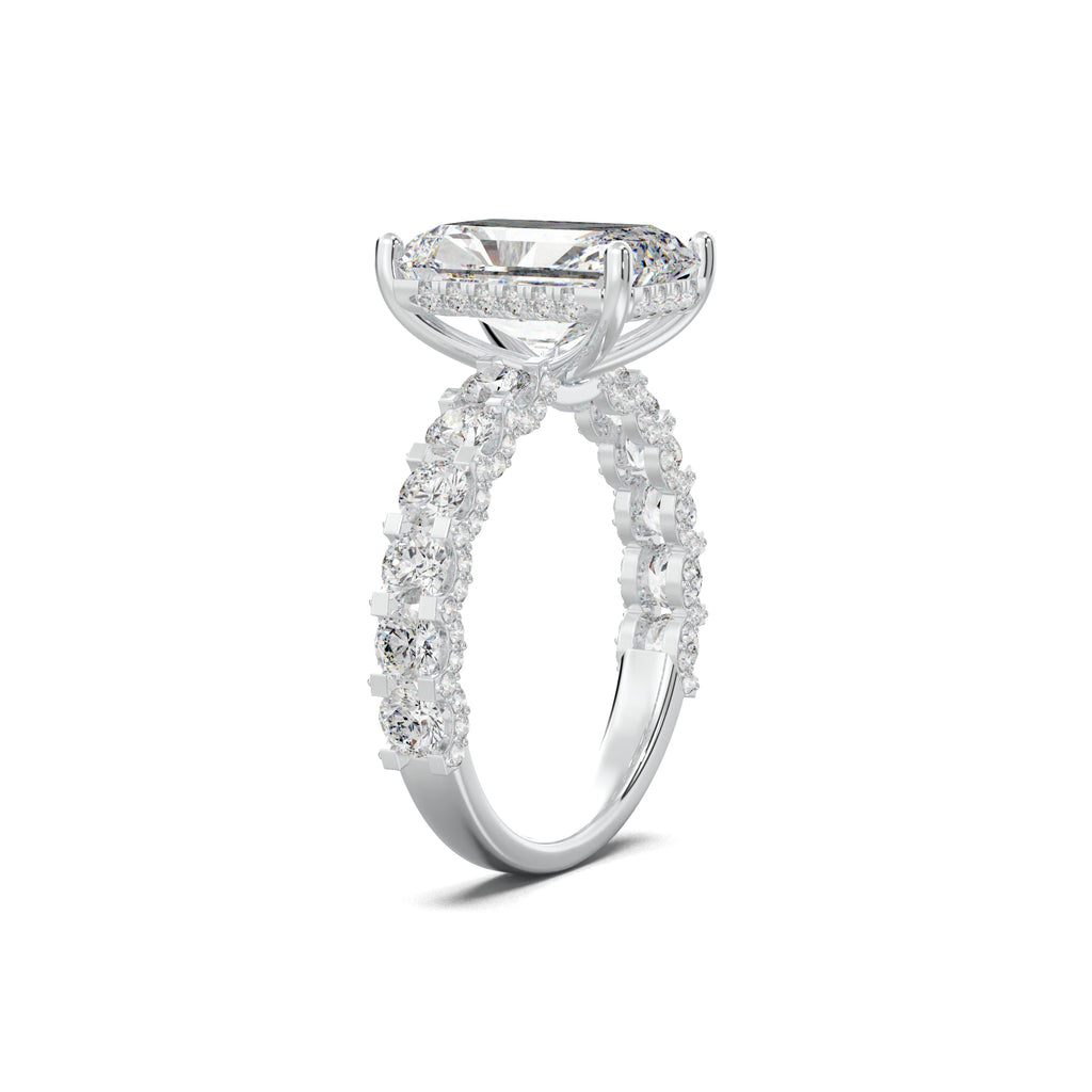PR0042 radiant diamond band engagement ring white gold three-quarter