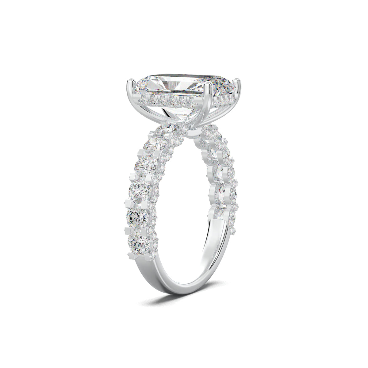 PR0042 radiant diamond band engagement ring white gold three-quarter