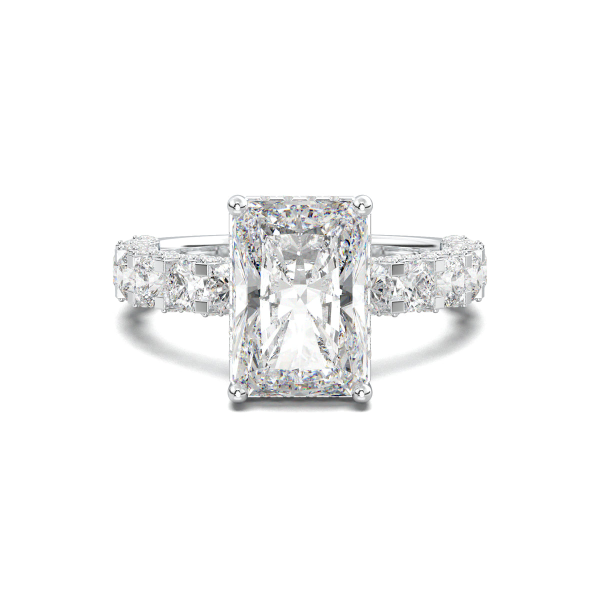 PR0042 radiant diamond band engagement ring white gold top