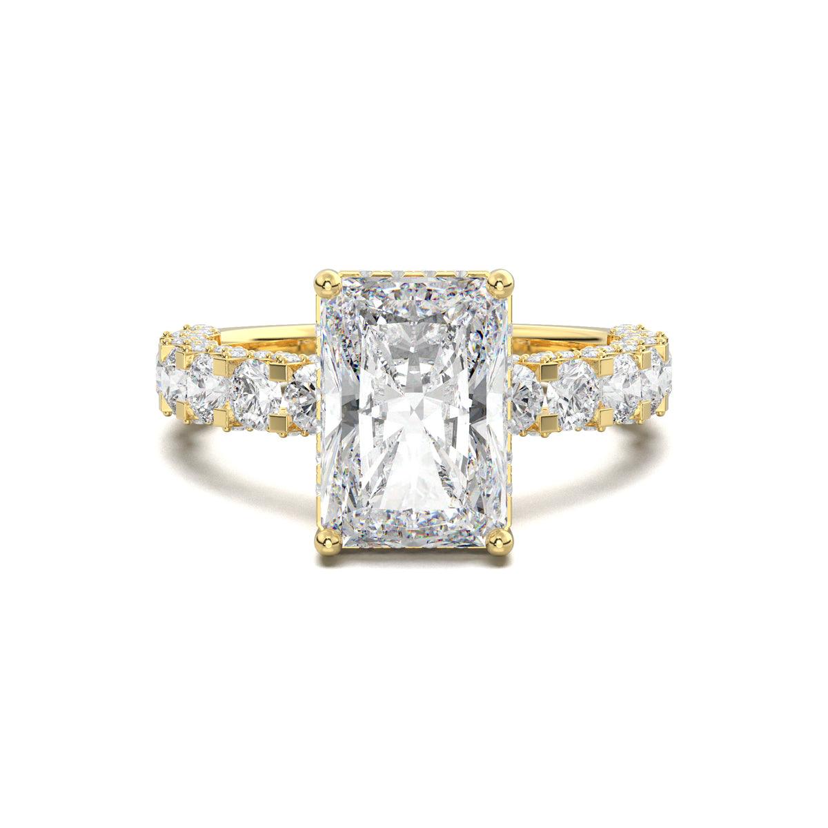 PR0042 radiant diamond band engagement ring yellow gold top