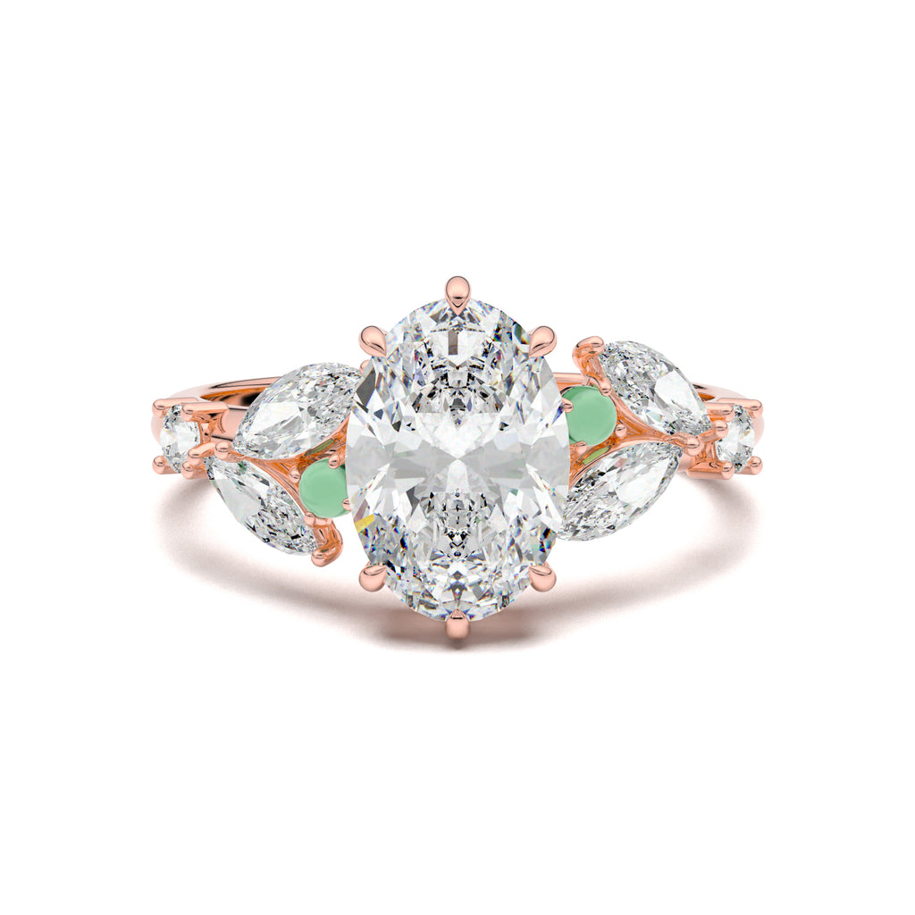 PR0070 oval marquise-accent engagement ring rose gold top