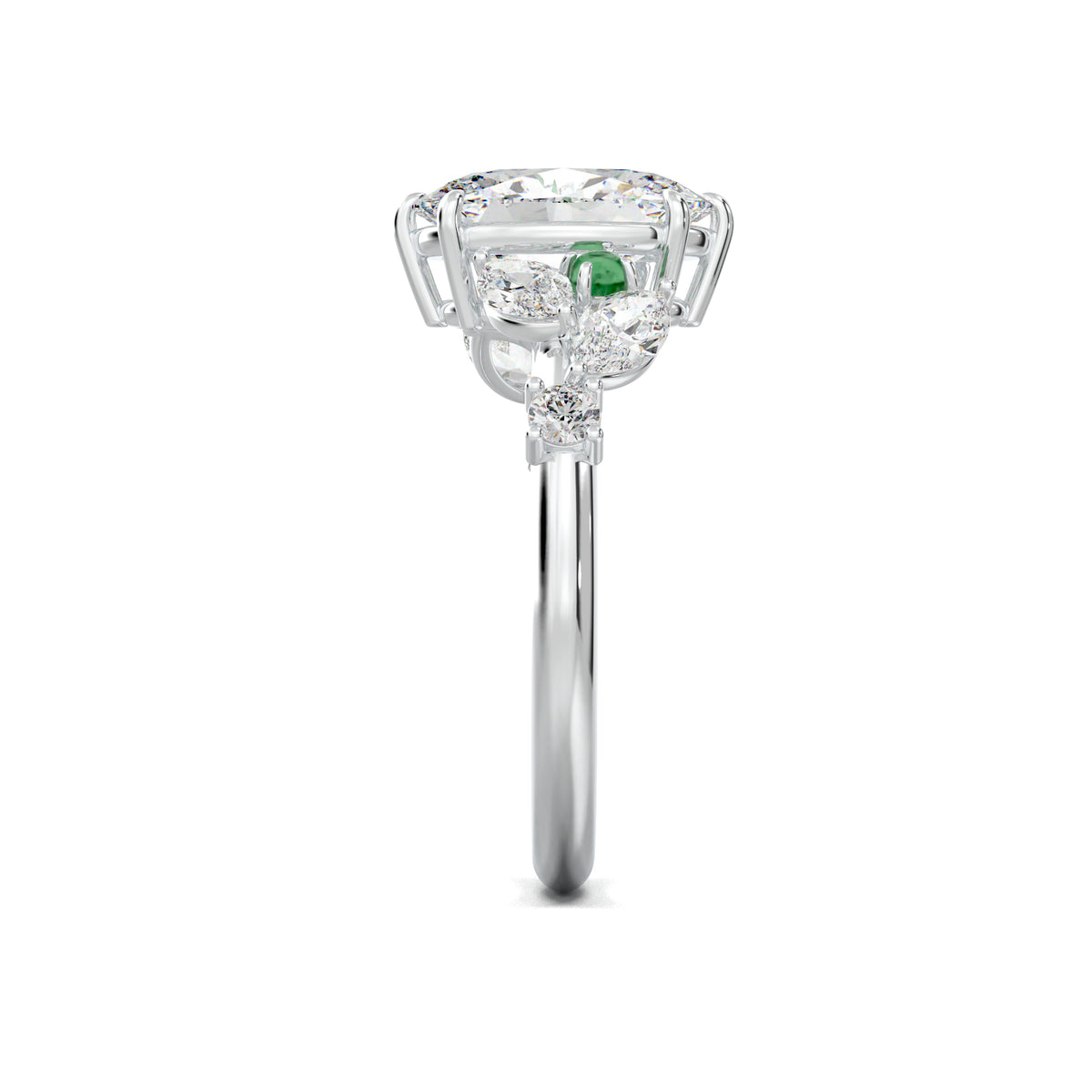 PR0070 oval marquise-accent engagement ring white gold side