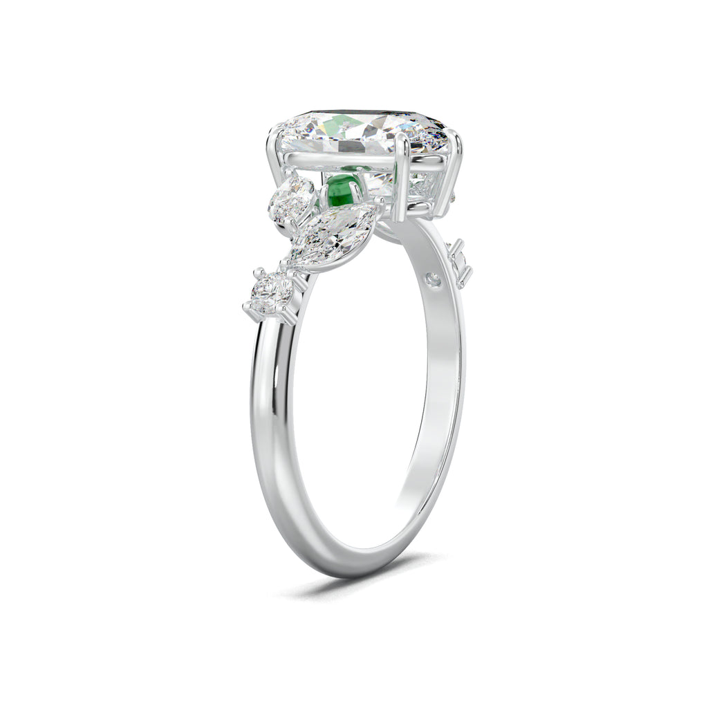 PR0070 oval marquise-accent engagement ring white gold three-quarter