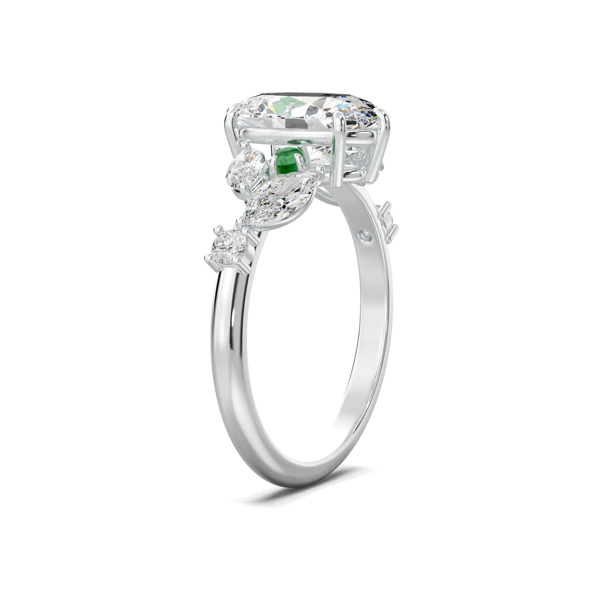 PR0070 oval marquise-accent engagement ring white gold three-quarter