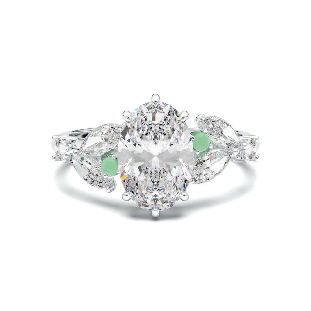 PR0070 oval marquise-accent engagement ring white gold top