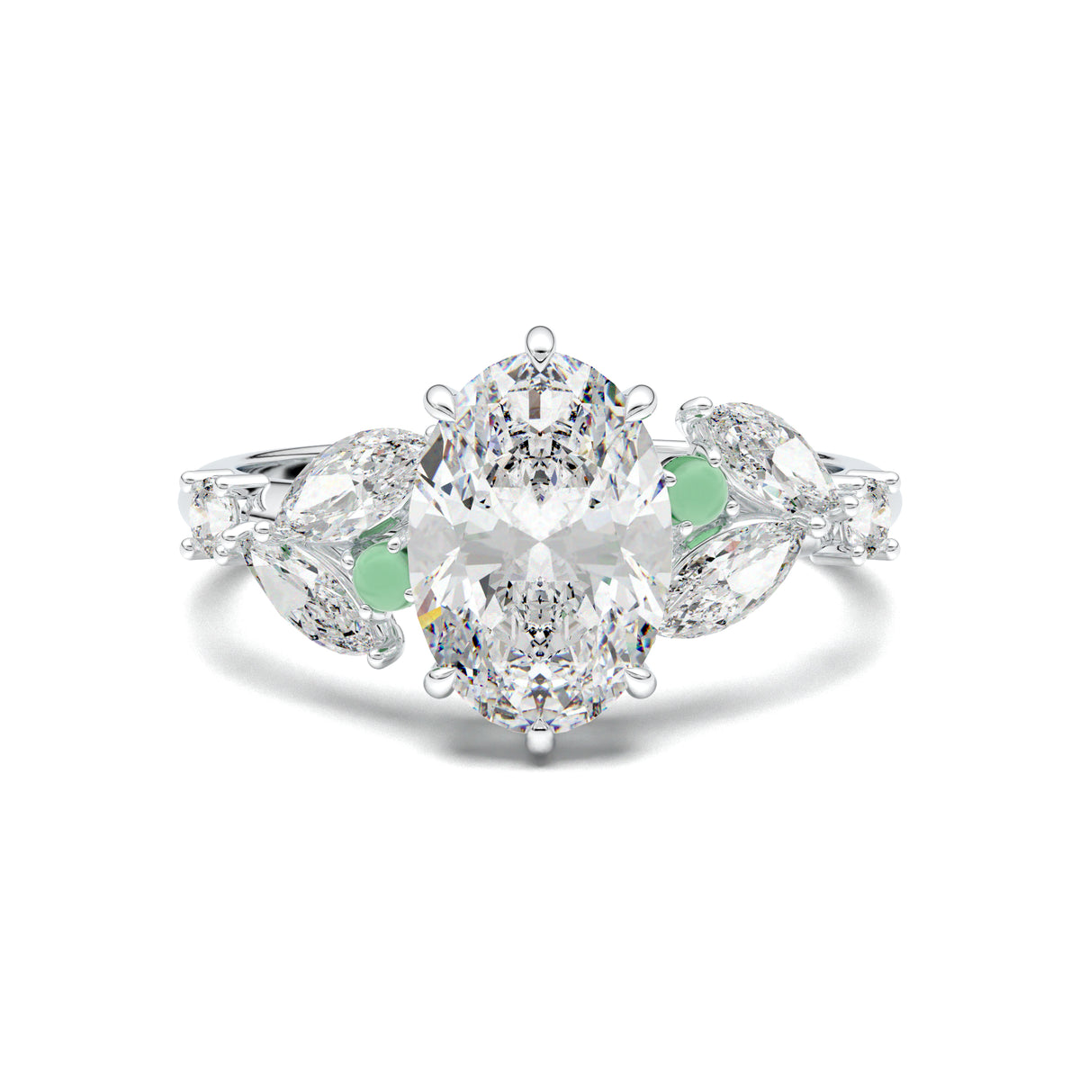 PR0070 oval marquise-accent engagement ring white gold top