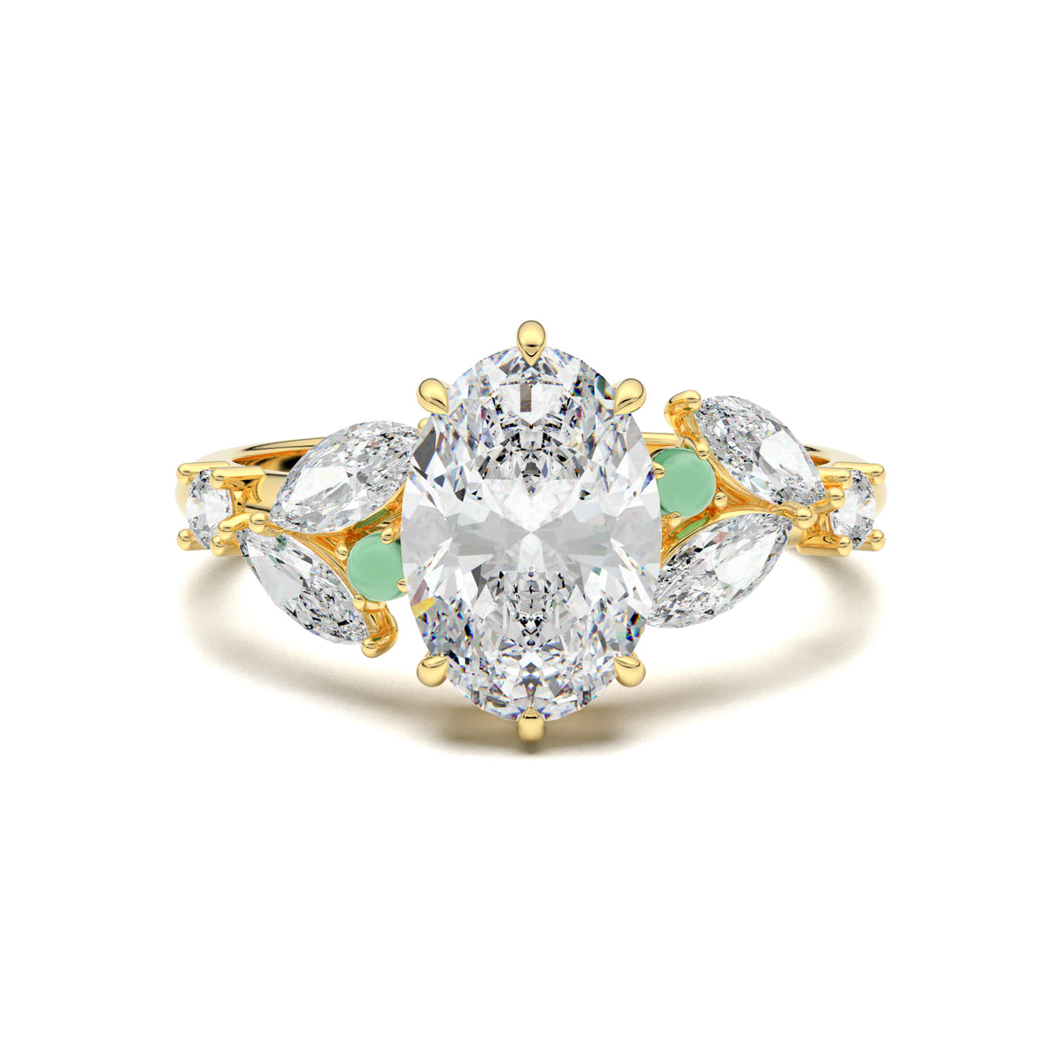 PR0070 oval marquise-accent engagement ring yellow gold top