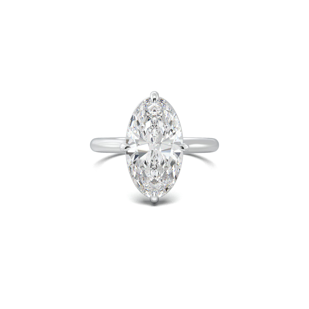PR0090 elongated oval solitaire engagement ring white gold top