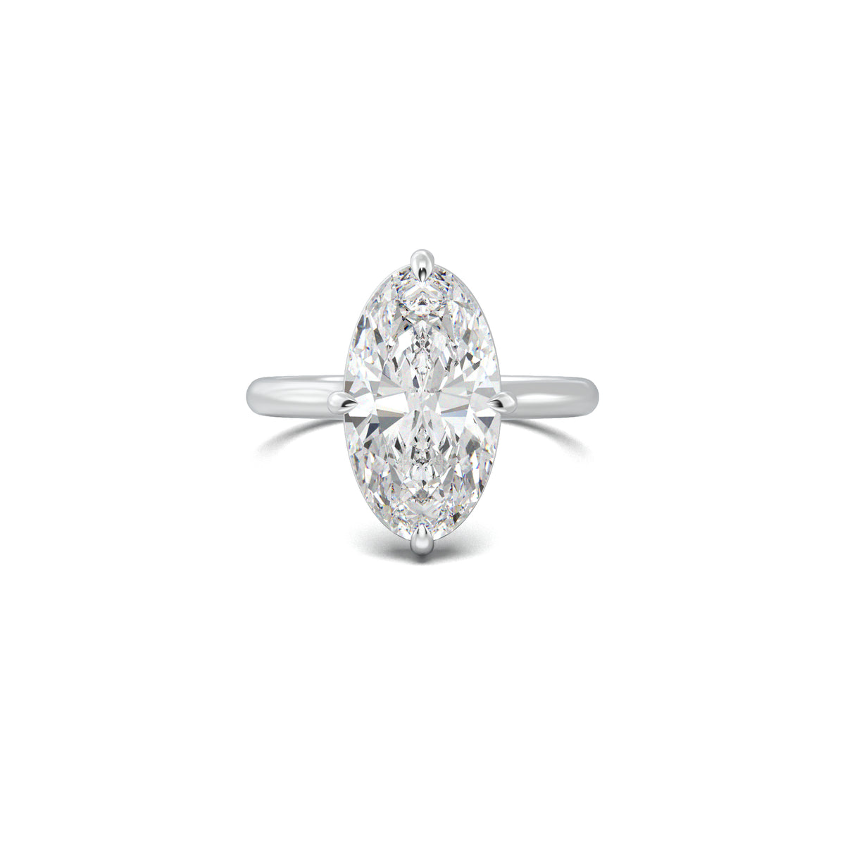 PR0090 elongated oval solitaire engagement ring white gold top